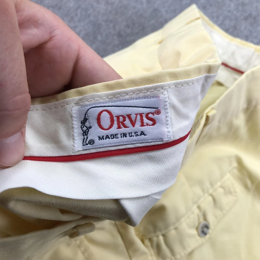 Vintage Orvis Pants Mens 38x32 Yellow Chino Straight Leg Casual Cotton 70s USA